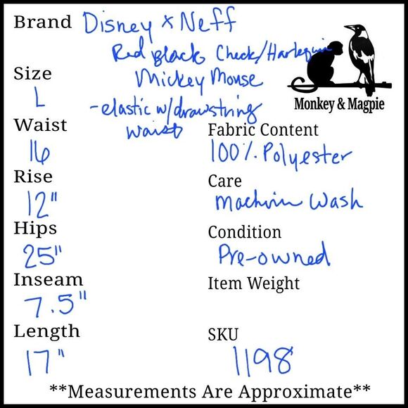 NEFF X DISNEY Mickey Mouse Checkered Drawstring Swim Board Shorts Men Size Large - Picture 10 of 10